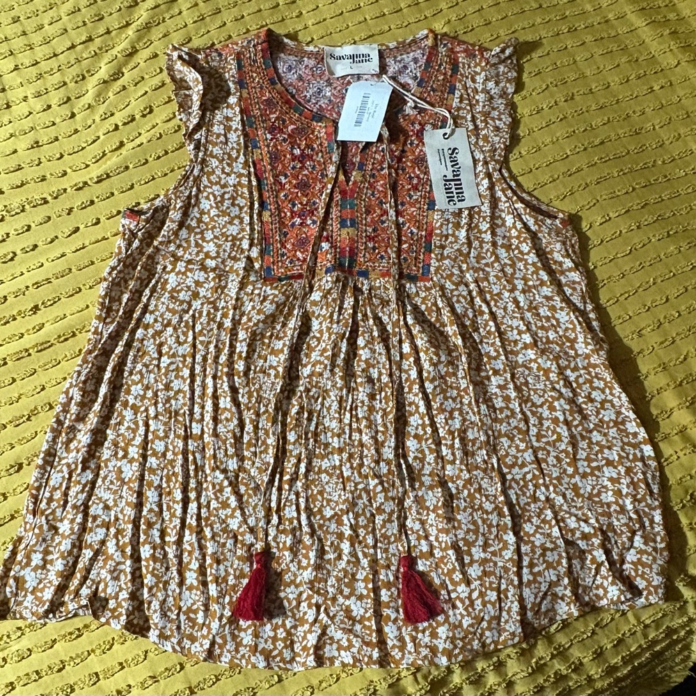Savannah Jane Floral Swing Tank - Brown and Red